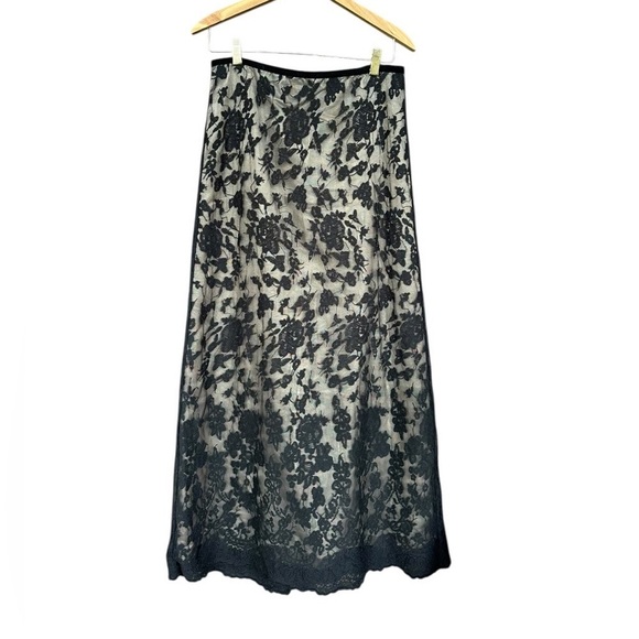 Talbots Dresses & Skirts - TALBOTS Black Floral Lace over Gold Lining Maxi Skirt